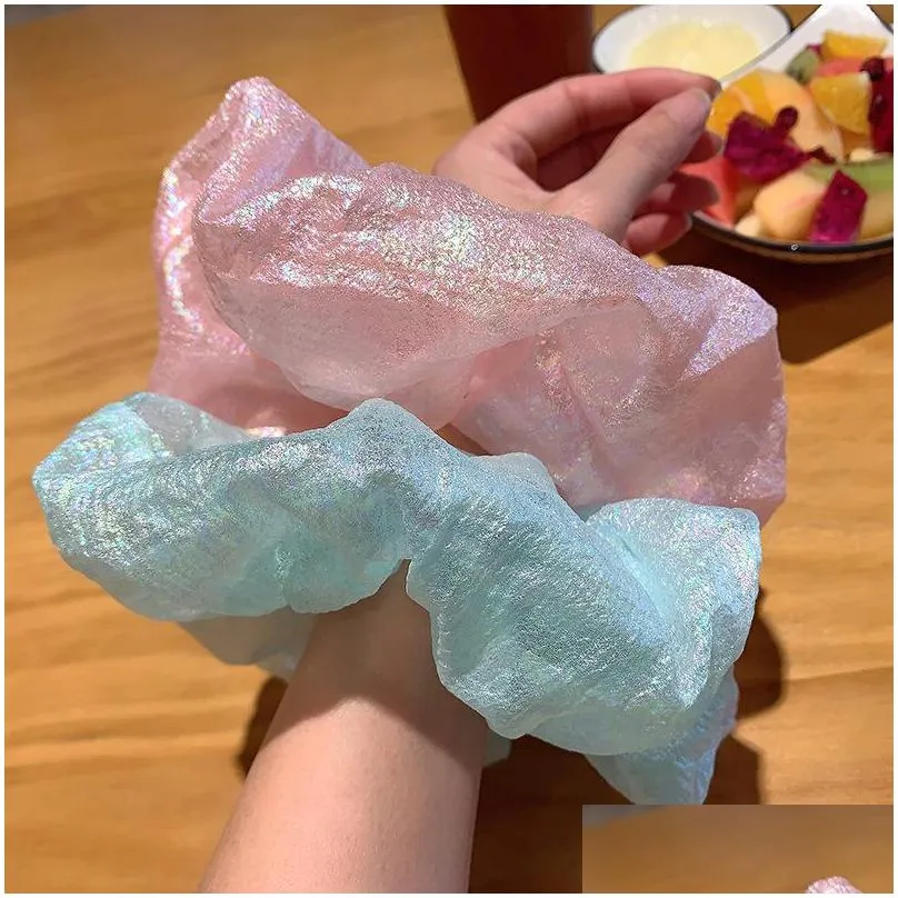 summer net yarn large chiffon hair bow scrunchies for women elastic hair band ponytail holder hair tie girl accessories