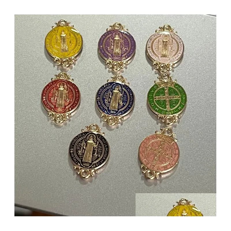 pendant necklaces 50pcssaint benedict medal double sided catholic medals favor gifts religious charm connector bead set of multicolor lace pendant