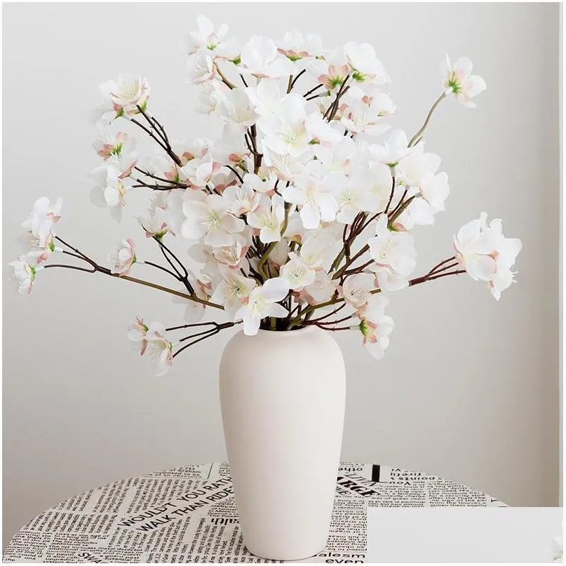 decorative flowers wreaths 3pc silk artificial flower white cherry blossom wedding party decoration high quality simulation fake home