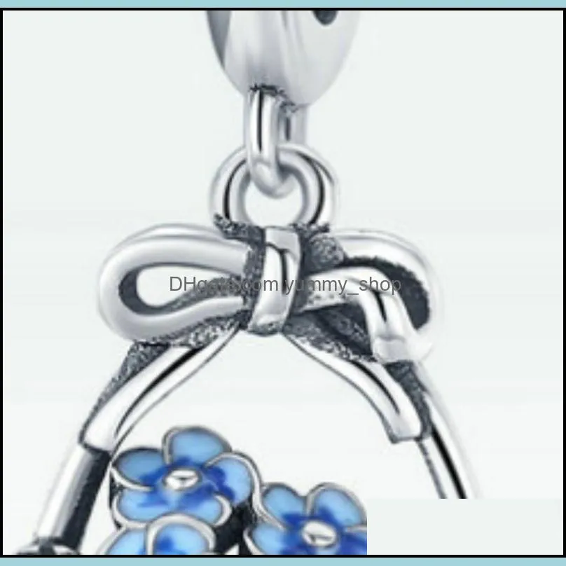 wostu 925 sterling silver flower basket bead blue enamel charm fit original bracelet pendant diy jewelry cqc1717 1048 t2