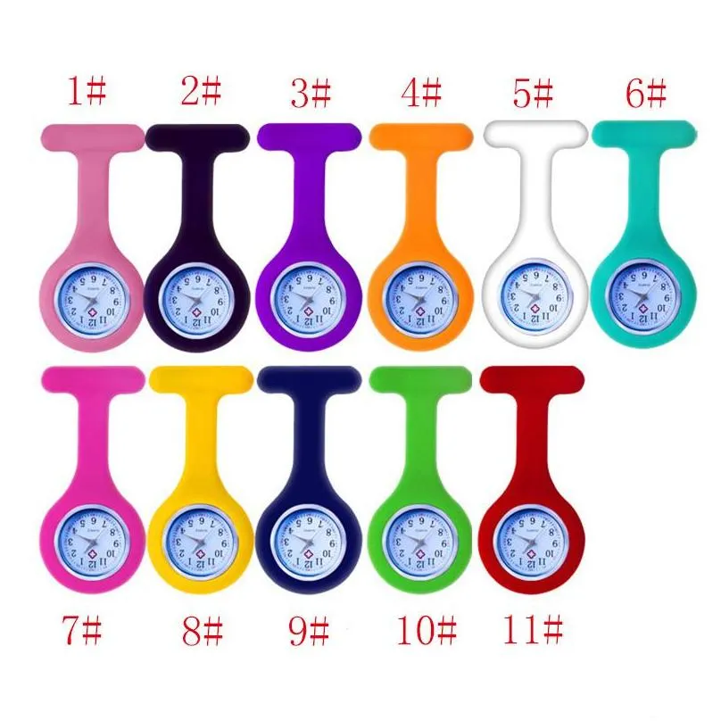 11 colors nurse pocket watch clocks silicone clip brooch key chain fashion coat doctor quartz watches