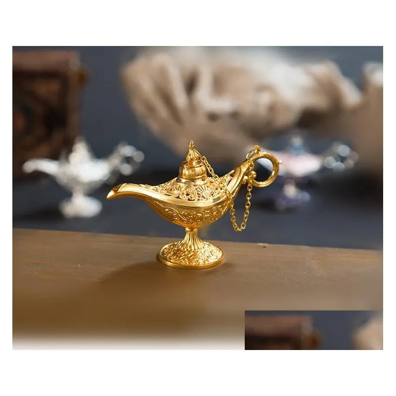 excellent fairy tale aladdin magic lamp incense burner vintage retro tea pot genie lamp aroma stone home ornament metal craft