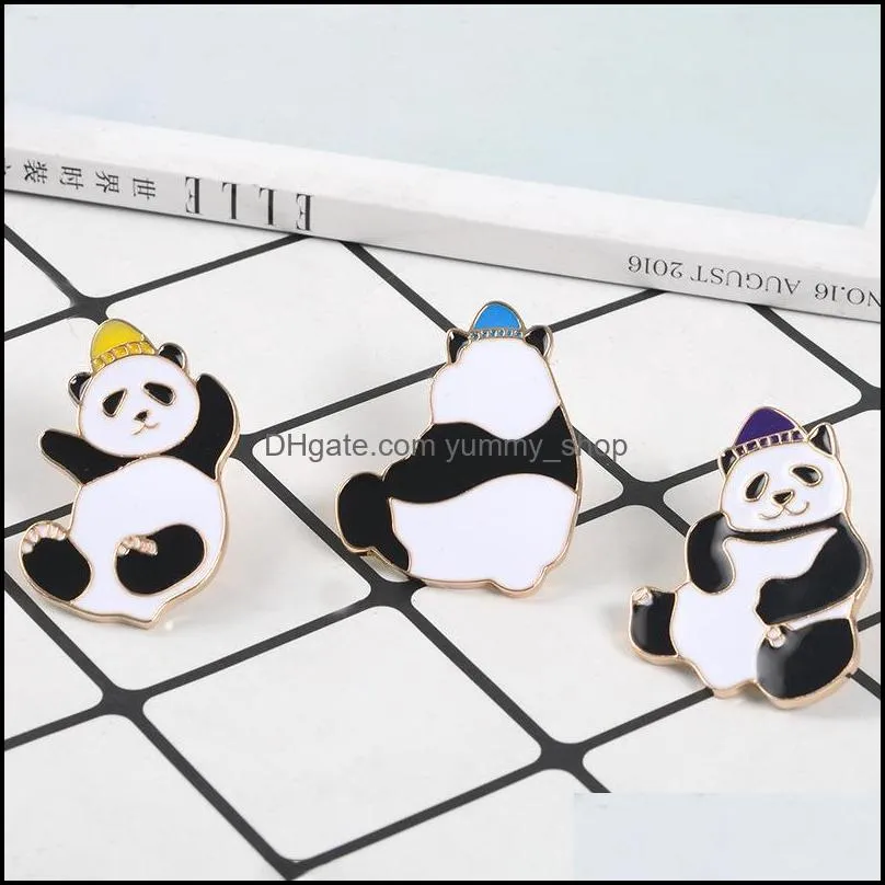 hats pandas enamel pins funny panda brooches bag lapel pin clothes badge cartoon fun animal jewelry gift for kids