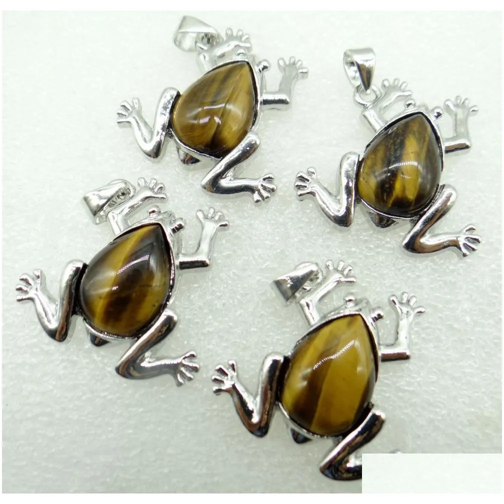 pendant necklaces natural stone quartz crystal tiger eye unakite pendant frog animal charm pendant for diy jewelry making necklace10pc