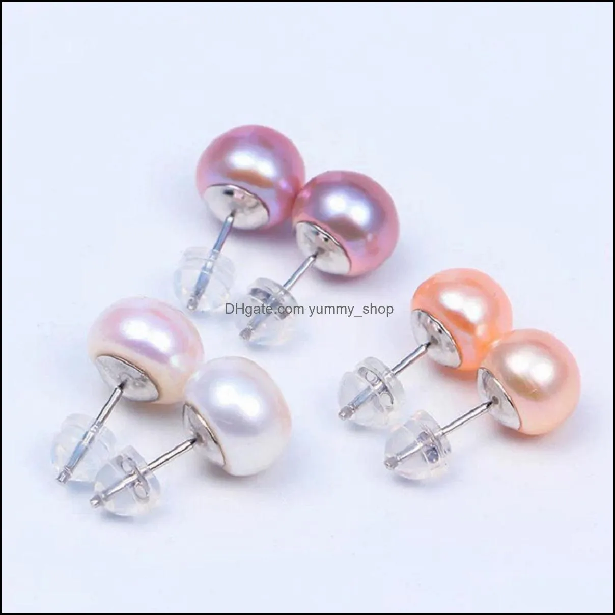 women freshwater pearl earrings stud with 925 sterling silver needle real  water cultured pearls ear studs girl color and size