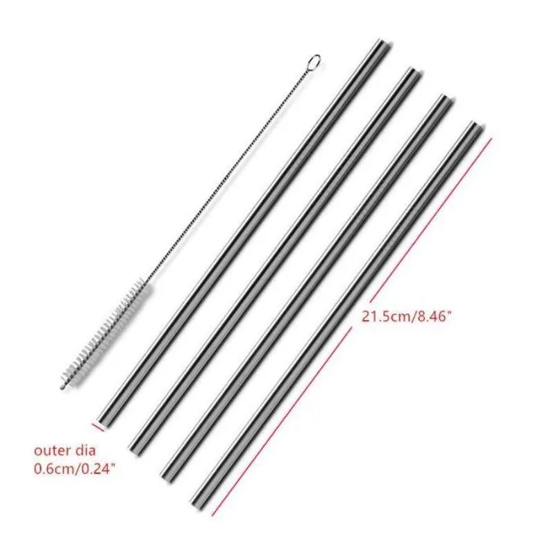 stainless steel metal straw reusable drinking bent and straight type straws and cleaner brush for home party bar accessories lxl11801