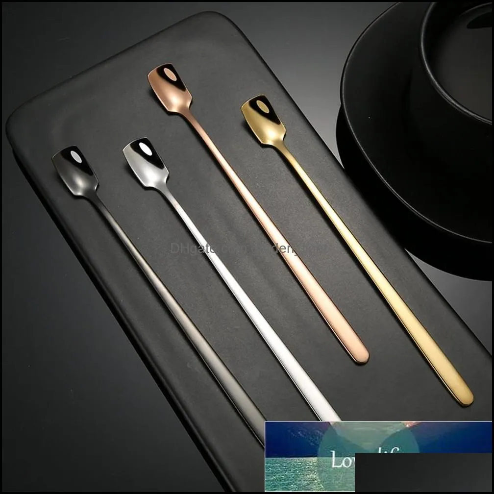 long handle iced tea spoon stainless steel square ice coffee spoons cream cocktail stirring spoons