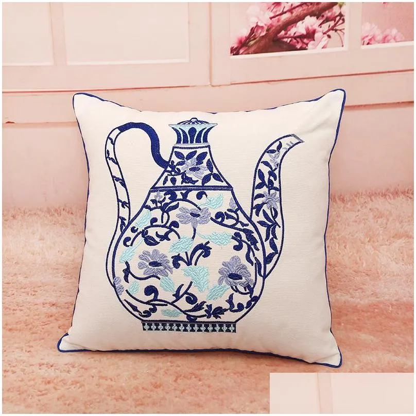vintage chinese style cushion cover cotton linen blue and white porcelain pillow case for sofa car home decorative pillows cases