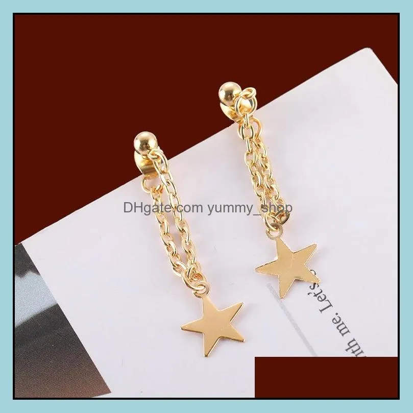fashion simple pentagram star back hanging drop earrings korean metal chain dangle brincos womens jewelry