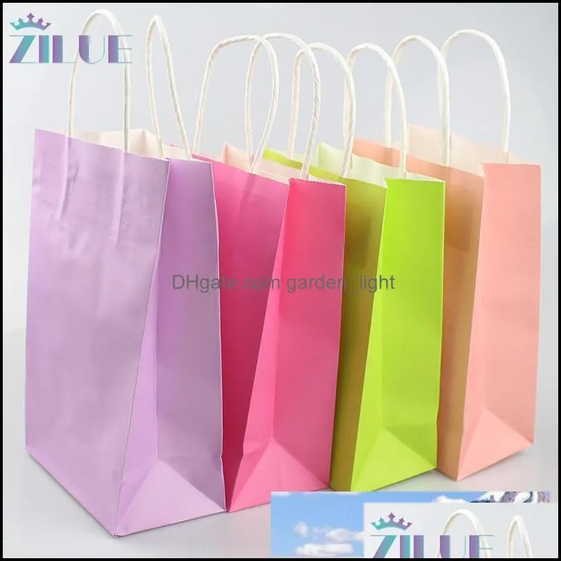 10pcs/lot high quality kraft paper bag with handles festival gift bag for wedding birthday party jewelry paper bags