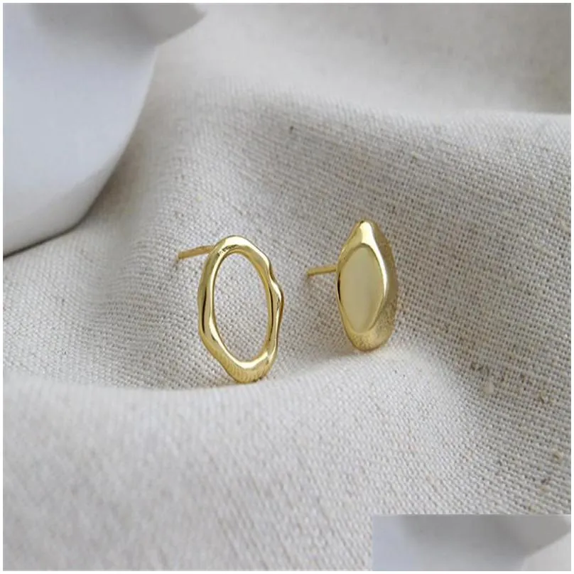 100 925 sterling silver irregular concave convex hollow circle stud earrings for women asymmetry geometric earring