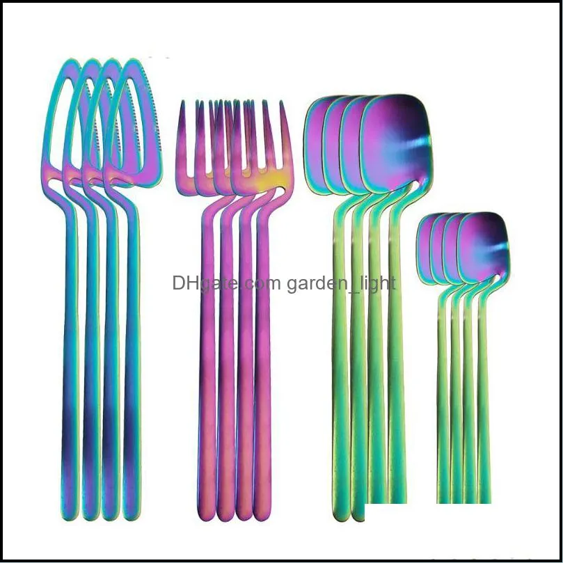flatware sets dinnerware set service for 4 stainless steel cutlery rainbow dinner knife fork spoon silverware kitchen tableware