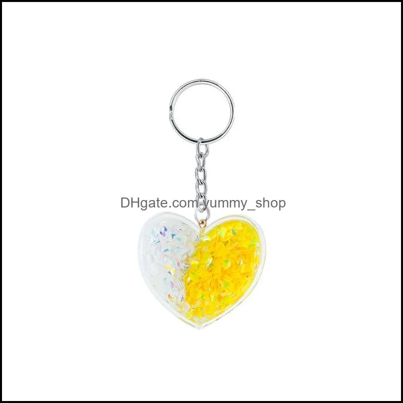 heart shape sequins ornament key ring colorful gravel transparent bag pendant car keychain multi purpose fashion keychains women