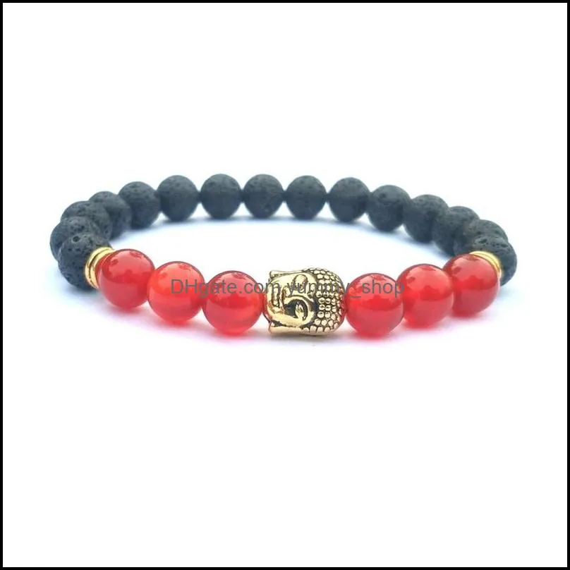 8mm natural stone elastic bracelet pray volcanic stone meditation buddha head men and women  oil aromatherapy cure bracelet