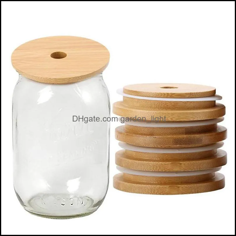 bamboo cap lids 70mm 86mm reusable wooden mason jar lid with straw hole and silicone seal delivery