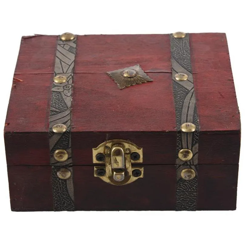 topwooden vintage lock treasure chest jewelery storage box case organiser ring gift