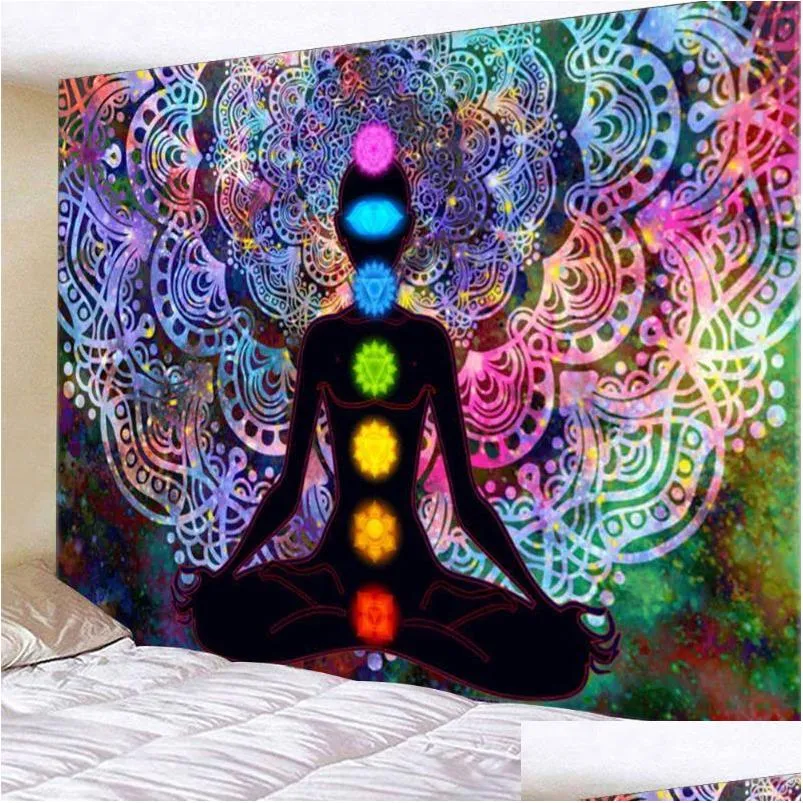 tapestries spiritual background divider hanging blanket gift seven chakra mandala printed wall tapestry home decor yoga meditation