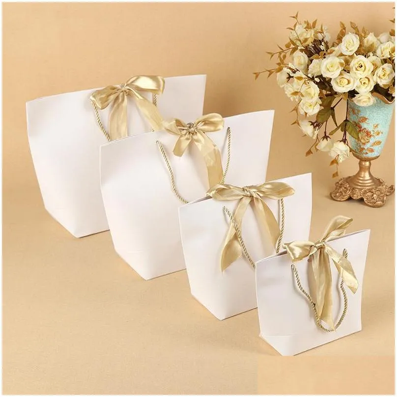 10pcs present box wedding gift bags large size box pack bag pajamas clothes packaging gold handle paper bags with ribbon