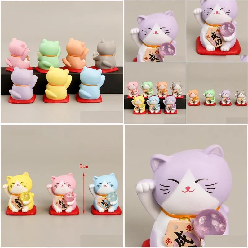 1pc japan cartoon lucky cat figurine 3d animal model gift ornament home craft decor glass decoration diy accessories