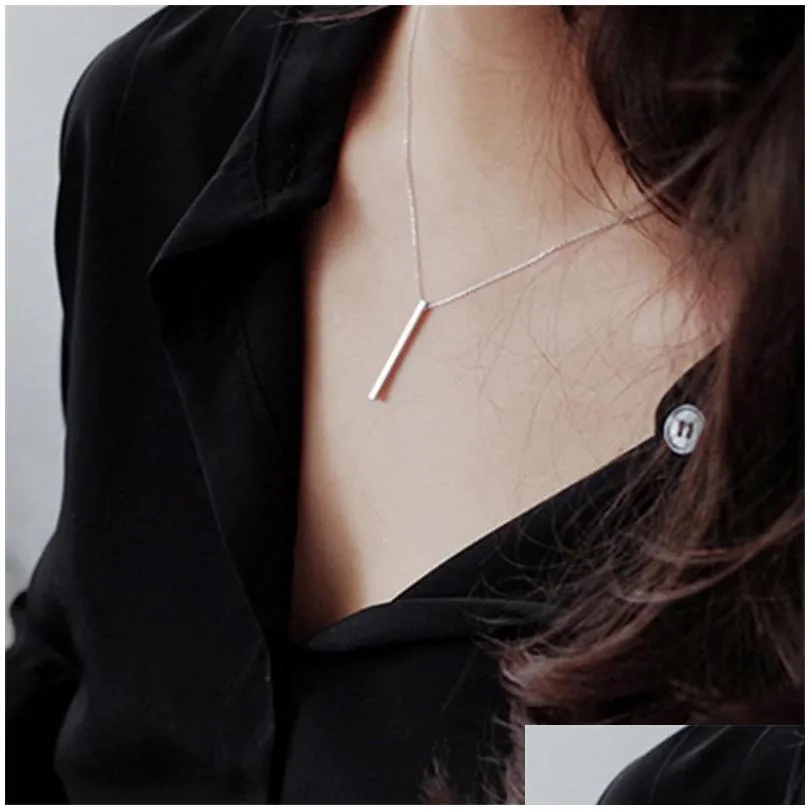 authentic 925 sterling silver bar pendant choker necklaces new chic geometric necklace fine jewelry for women collares