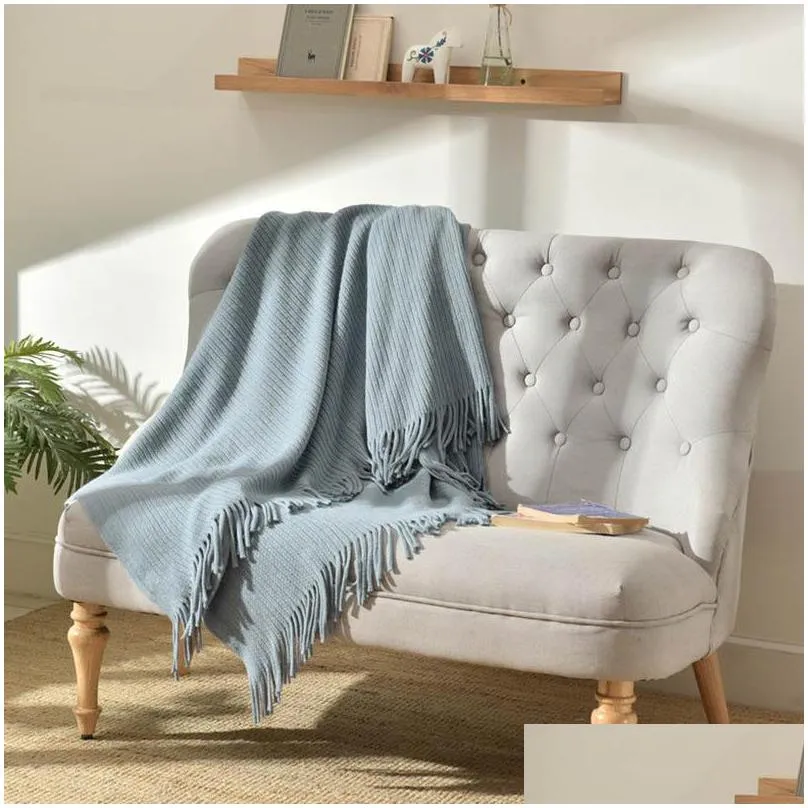 nordic knitted tassel blanket travel airplane coverlet home armchair recliner deor blankets baby bedding comforter