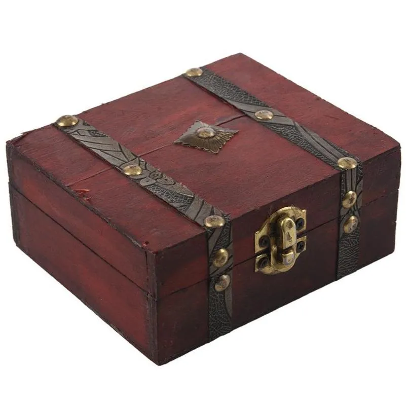 topwooden vintage lock treasure chest jewelery storage box case organiser ring gift