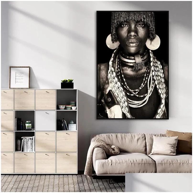african wall art primitive tribal women canvas painting modern home decor black woman pictures print decorative paintings mural202w