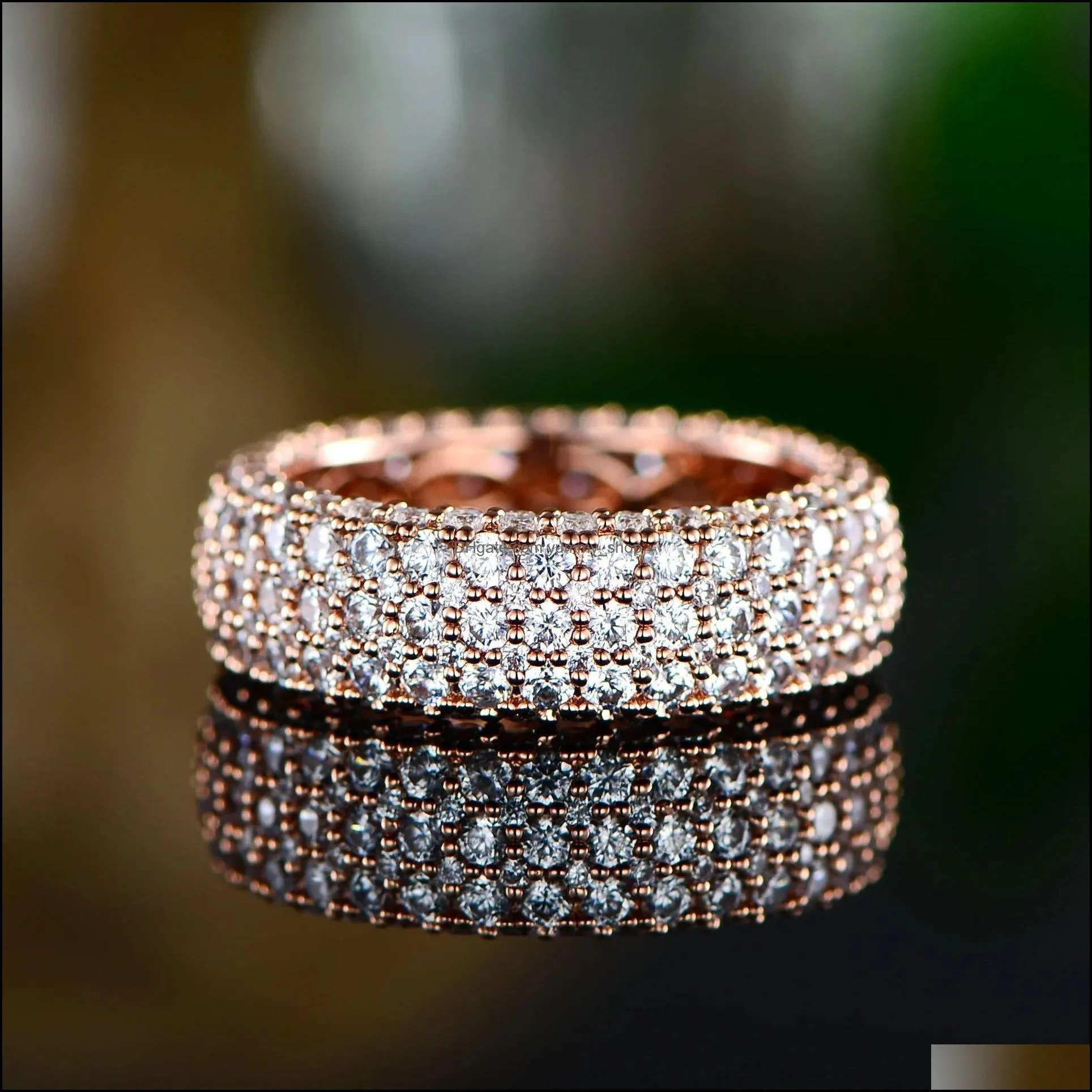 fashion rose gold full white zircon rhinestone ring for women girls sweet female wedding ring jewelry accessories