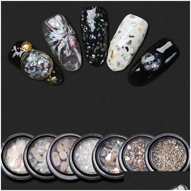 stickers decals 7 pcs/set natural light nail seashell slices particle crushed shell manicure set art glitter decoration tools