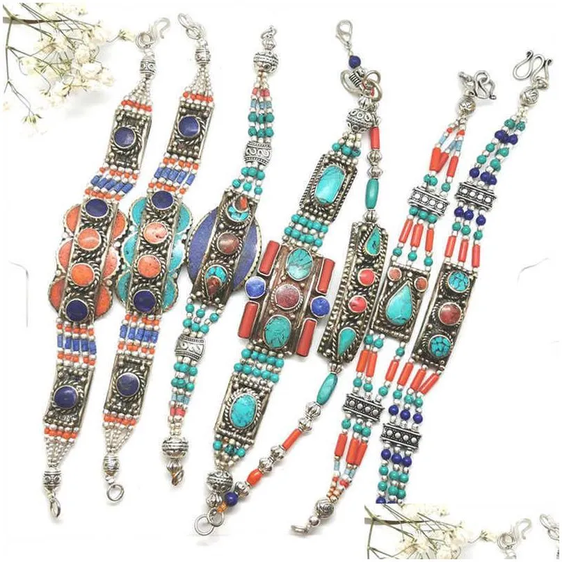 charm bracelets indian bracelets copper inlay colorful stone clasp bracelets multi designs bb475 221028