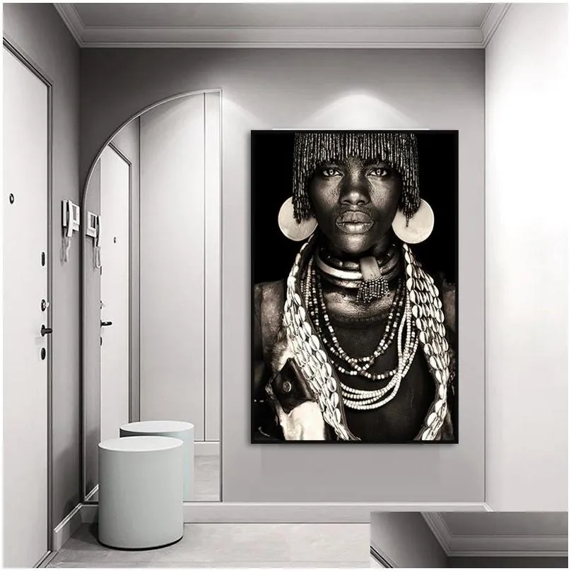 african wall art primitive tribal women canvas painting modern home decor black woman pictures print decorative paintings mural202w