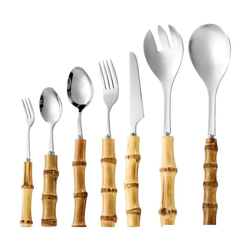 bamboo flatware sets stainless steel spoon fork western tableware outdoor portable tableware set