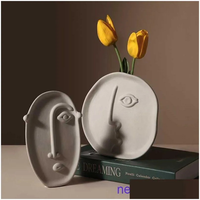 factory outlet nordic ins creative ceramic plain embryo vase simulation flower decoration art face living room home soft