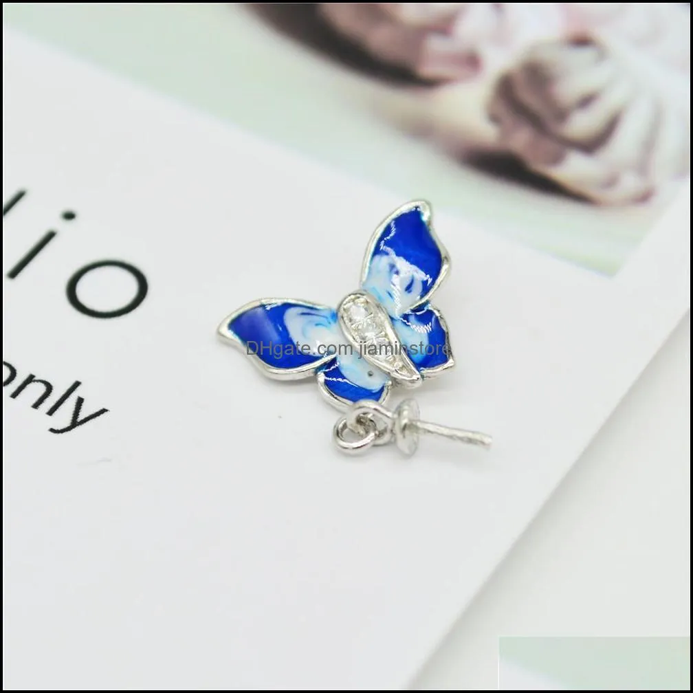 s925 fine silver pendant fittings pearl necklace drop empty support necklace pendant silver bracket diy enamel butterfly