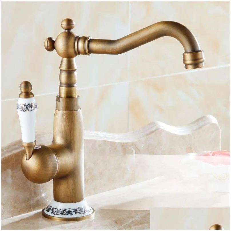 bathroom sink faucets basin antique brass deck mounted faucet single handle swivel spout cold water mixer tap al9212f1