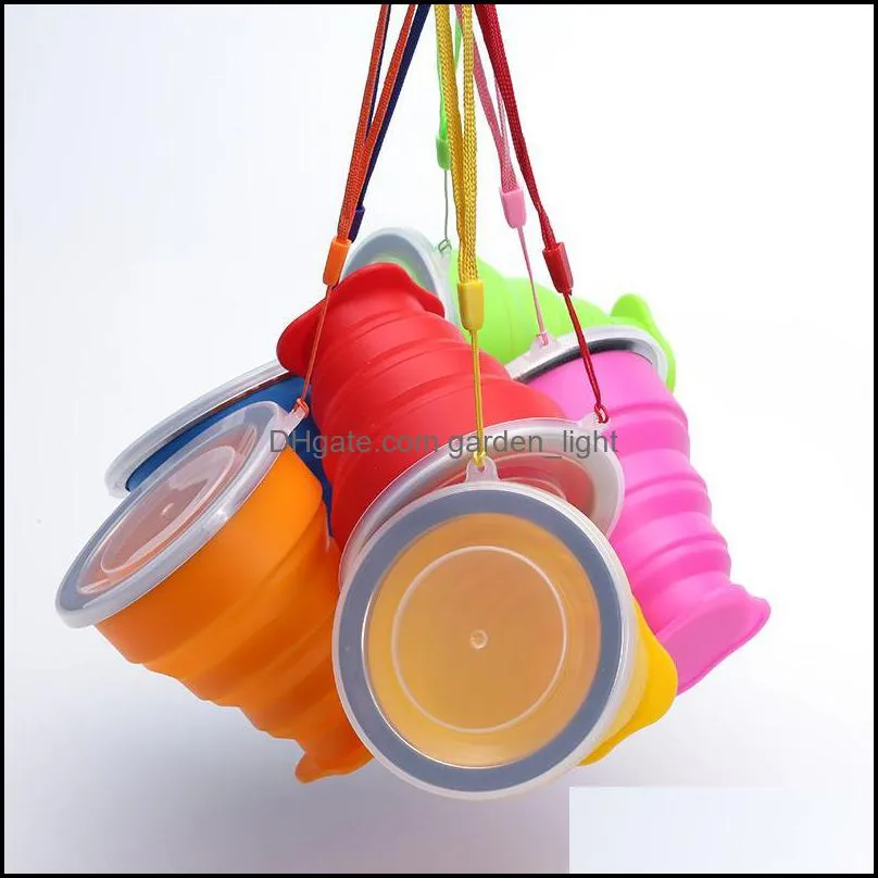 200ml portable silicone drinkware retractable folding cup with lid telescopic collapsible drinking cups outdoor travel water cup