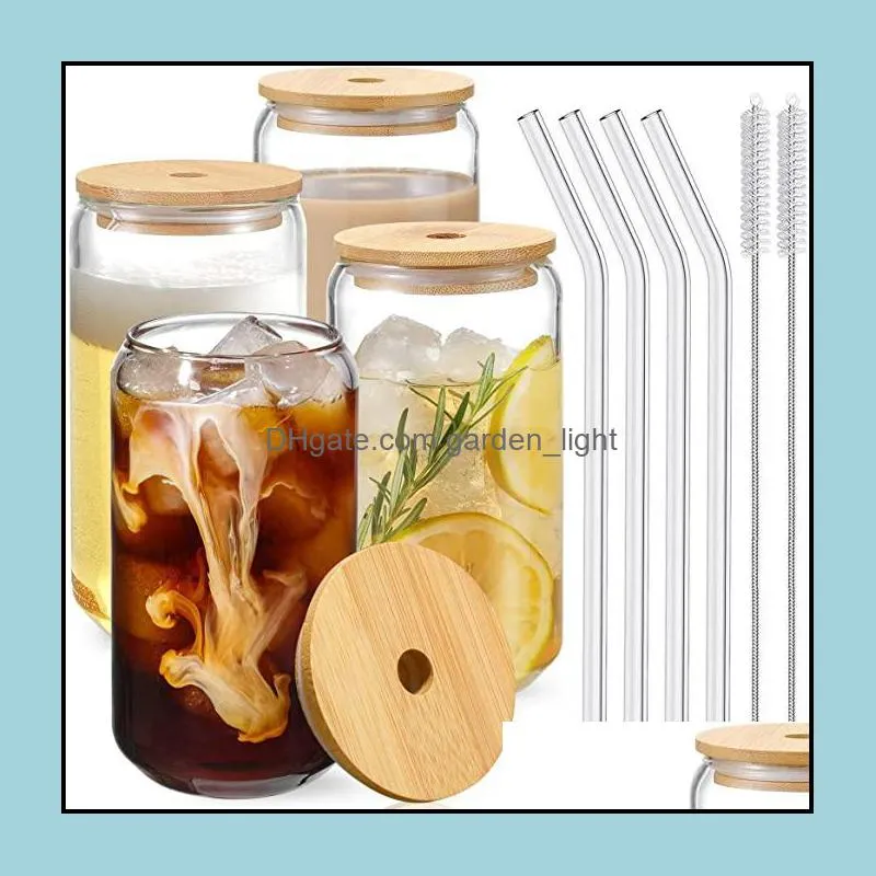 drinking glasses mugs with bamboo lid and straw 16oz sublimation can shaped glass cups beer iced coffee tumbler cups ideal for whiskey soda tea water