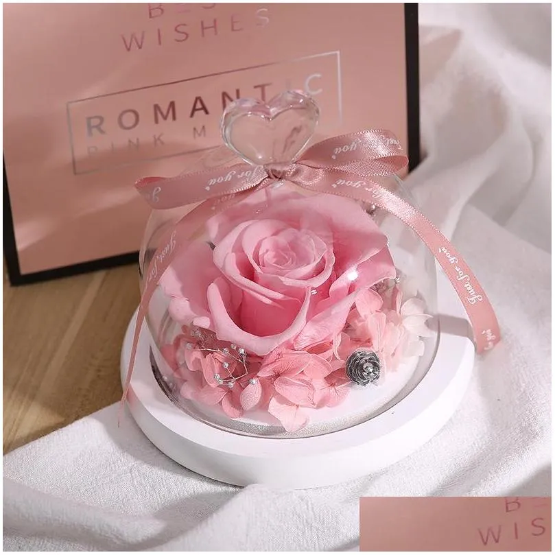 valentines day gifts rose gift box party favor creative immortal flower glass cover ornaments eternal and unfading 4 colors