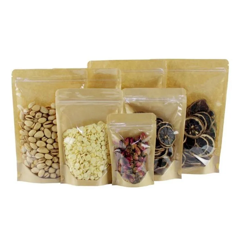 gift wrap 50pcs food packaging candy with window nut beans pouches party supplies kraft paper bag package