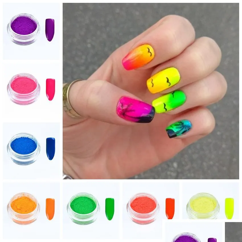 new 7boxes set bright color neon effect pigment powder fluorescent nail art glitter powder dust gel pigment diy decoration fpb29