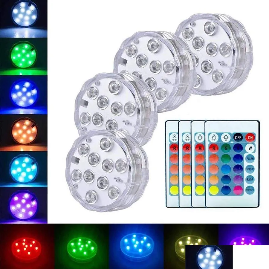 battery operated 10/13 leds rgb led party submersible light underwater night lamp garden swimming pool lights for wedding vase bowl