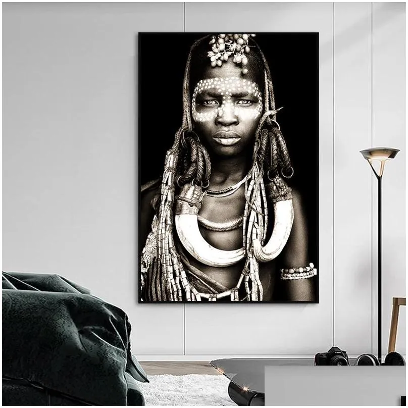 african wall art primitive tribal women canvas painting modern home decor black woman pictures print decorative paintings mural202w