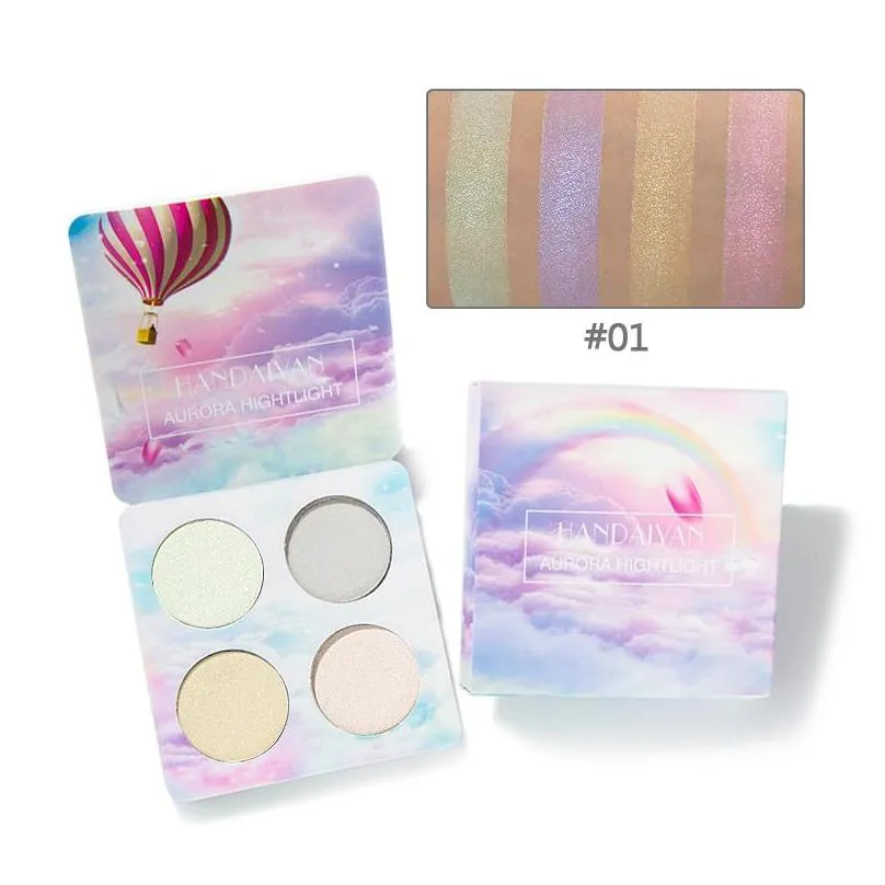 handaiyan 4 color face highlighter make up palette shimmer powder northern lights symphony makeup eyeshadow contour palettes