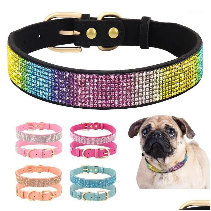 bling rhinestone dog collar soft suede leather cat puppy collars necklace for small medium dogs cats chihuahua yorkshire pink1