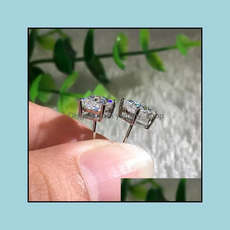 fashion 18k white gold princess cut moissanite white diamond stud earrings