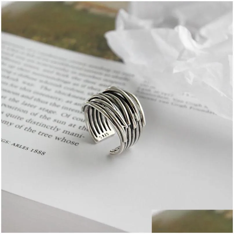 authentic 925 sterling silver multilayer wrap open rings for women new vintage female adjustable statement ring