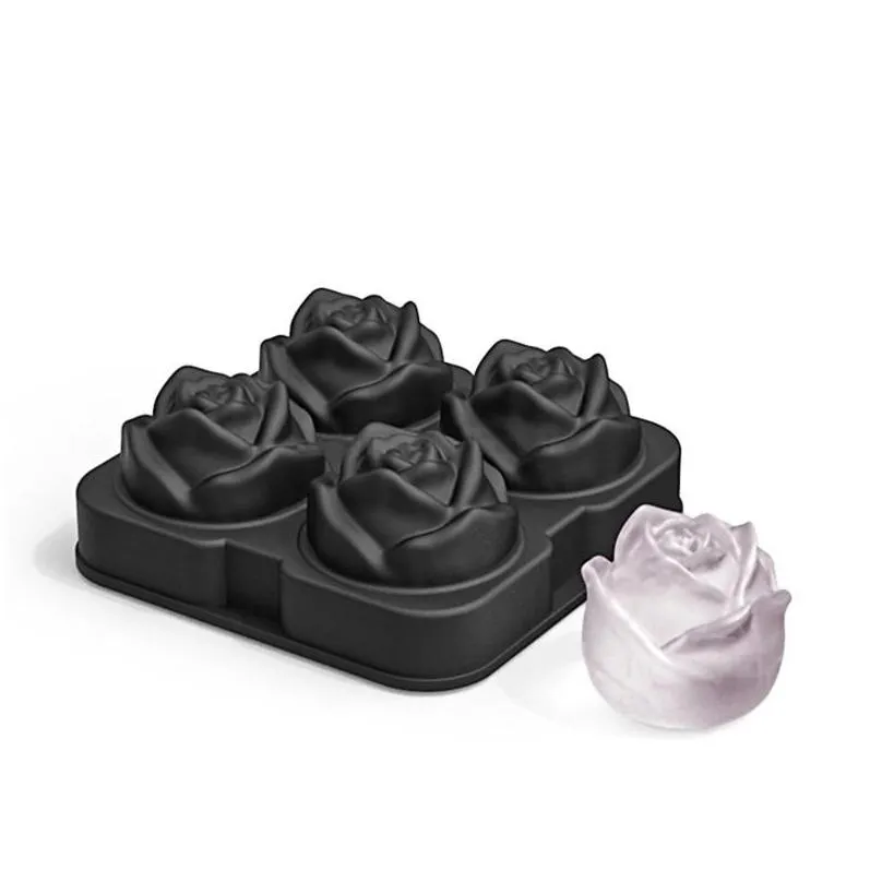 baking moulds 4 cell valentines day rose ice ball mold silicone cube trays whiskey maker molds diamond cream