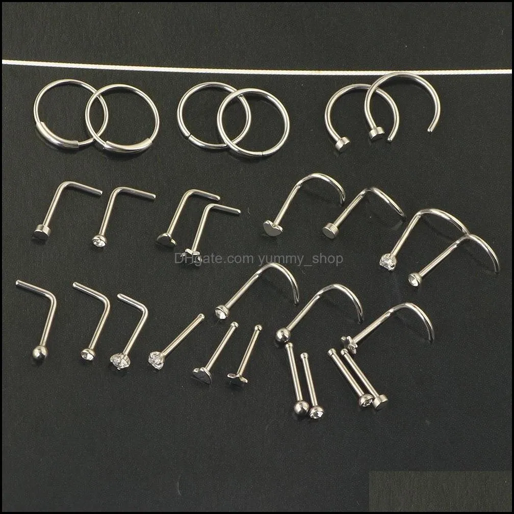 nose stud stainless steel cz screw studs rings sets for women nostrial piercing jewelry