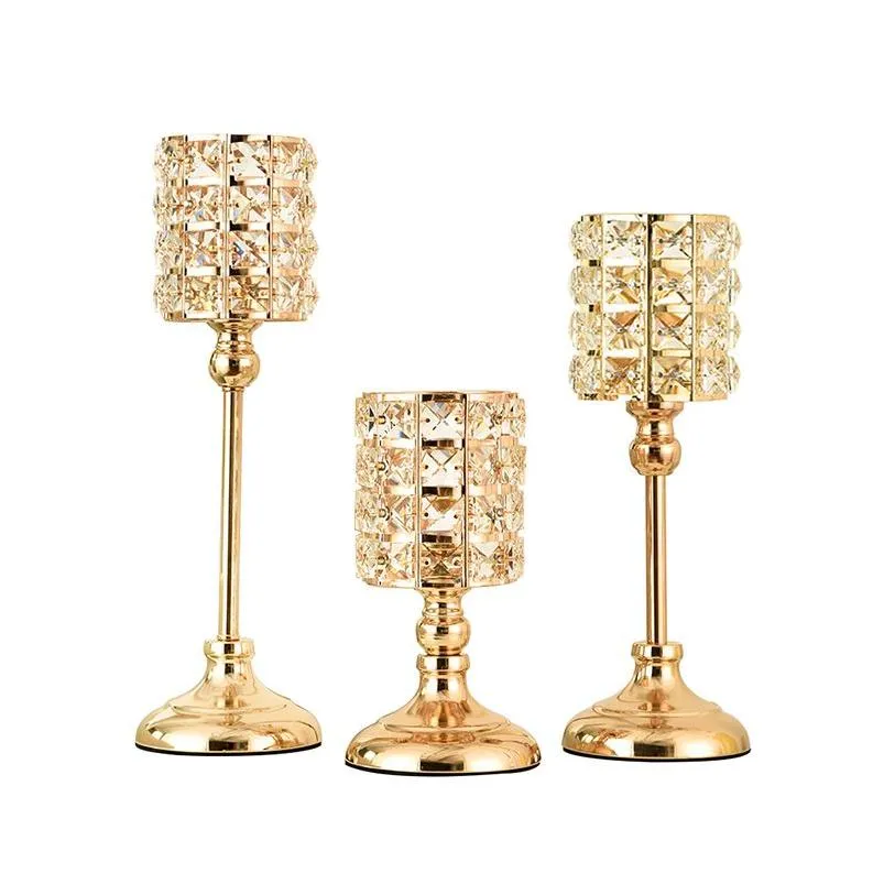 golden crystal candle holder creative metal vertical candlestick wedding christmas holiday candelabrum home decoration ornaments s/m/l