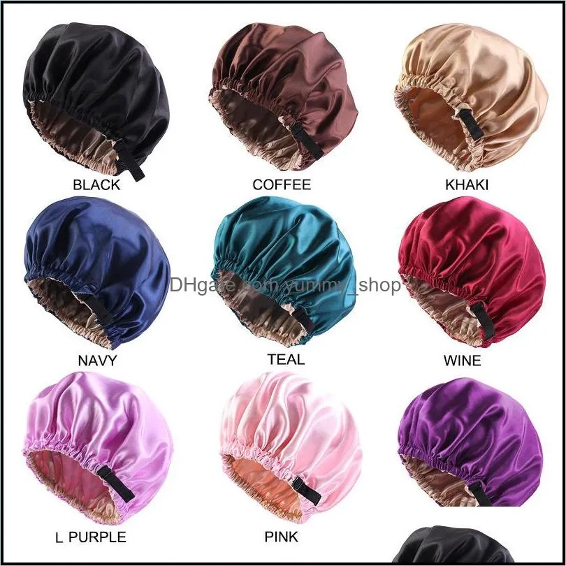  silk satin bonnet night sleep cap hat for women fashion adustable pure color wear head cover bonnet beautiful hair accessories 255